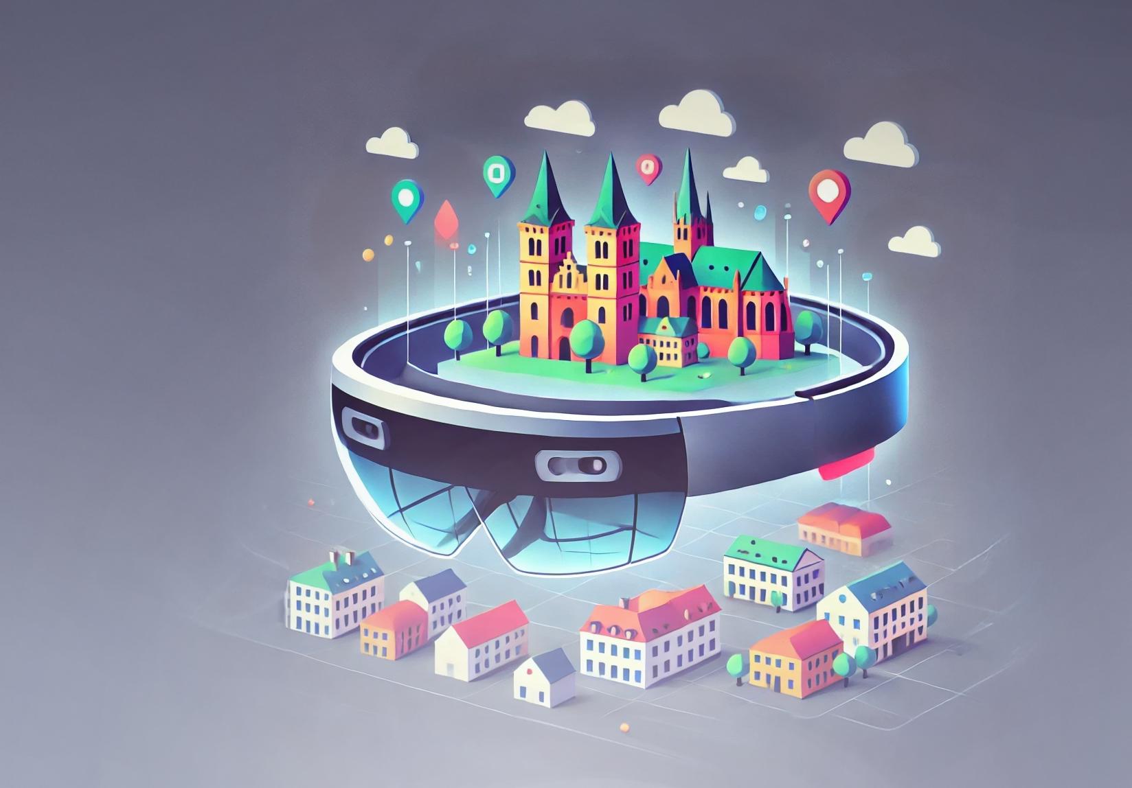 Illustration: HoloLens mit der Stadtsilhouette von Saarlouis